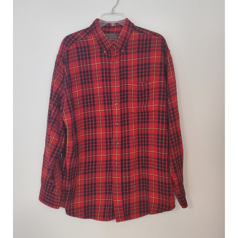 David Taylor Flannel Shirt Red Tartan Plaid Warm Medium Weight Large EUC